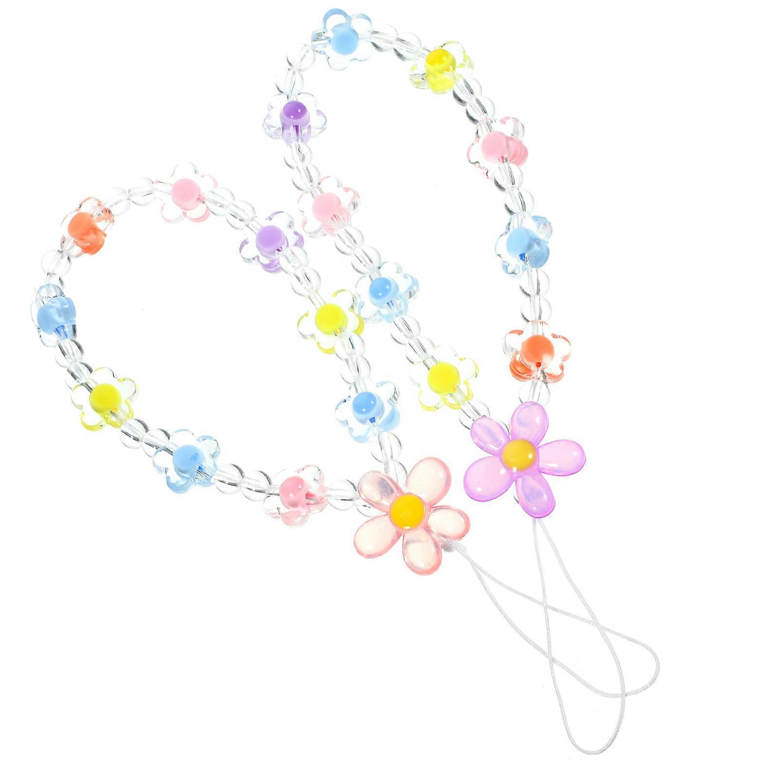 ビーズストラップ電話ストラップパープルフラワーアクセサリーアンチロスシック2個