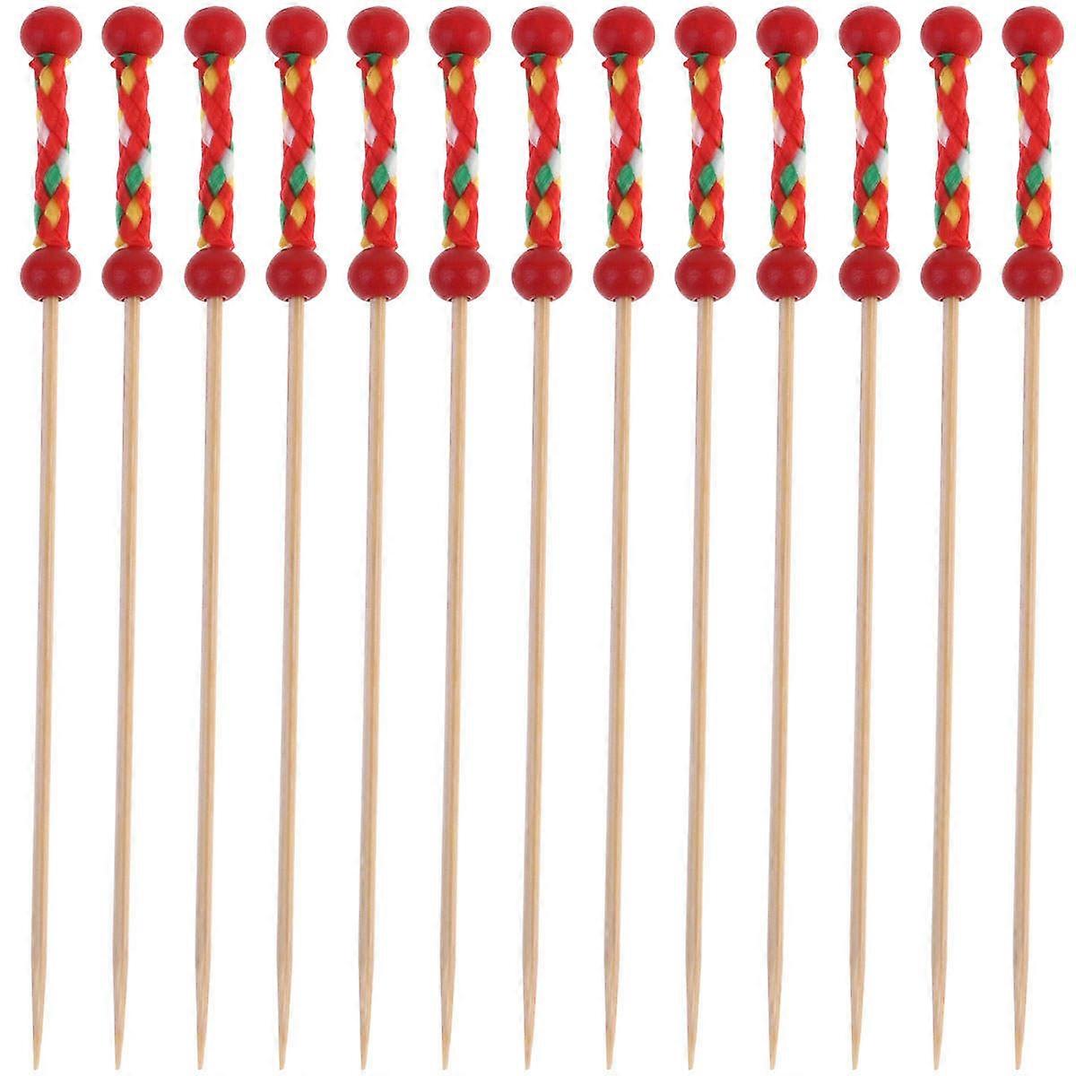 Material Bamboo Cocktail Skewers Appetizer Picks For Home Entertainers Festival Use 12cm Red 100Pcs