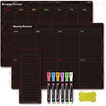 2-pack Monthly and Weekly Calendar Planner Board Set for Fridge/Wall/Glass/Kitchen, 6 Colors Markers