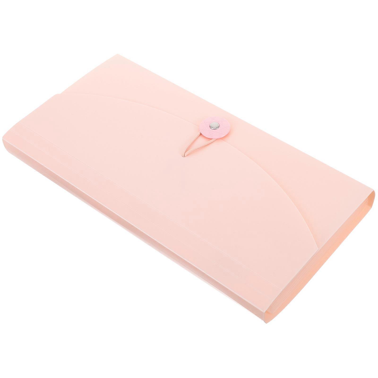 Bill Organizer With Pockets Accordion Bills Folder Portable School Office Receipt Organizer B6 Bills Holder Pink 26.5X13.5CM File Management 1Pcs