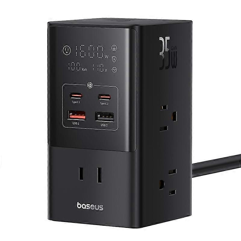 BASEUS PowerCombo Tower Digital Power Strip 6 AC 2 USB 2 Type C 35W with 1.5m Power Cord, US Plug Cl