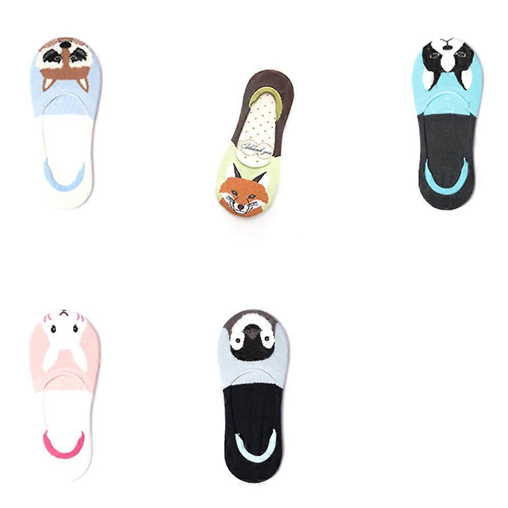 Cartoon Socks for Women Rabbit Dog Boat Shape Non-Slip Assorted Color 5 Pairs Summer Use