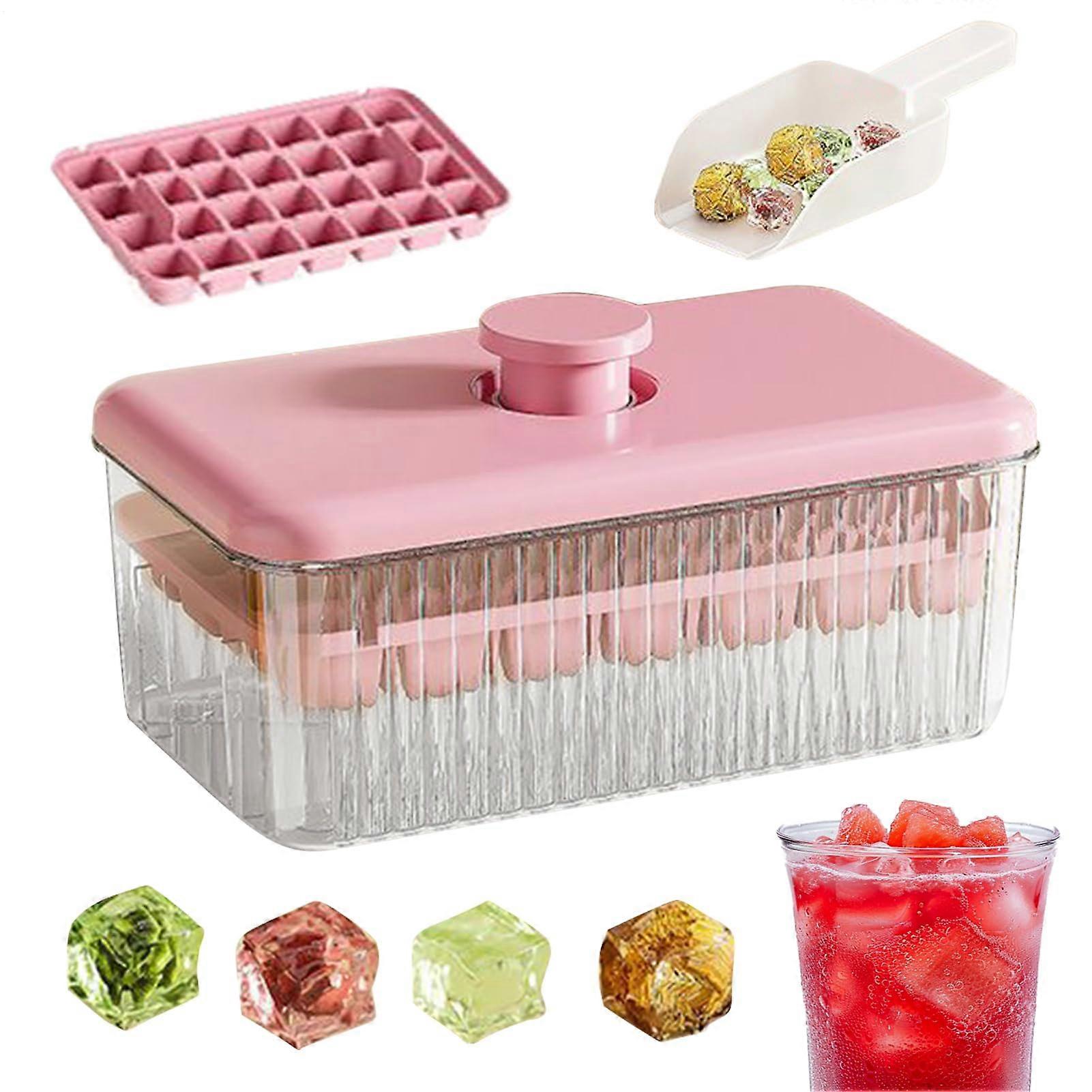 Ice Cube Container With Lid Pink, Easy Ice Cube Removal, For Wine, Cocktails And Coffee, Kitchen Accessory