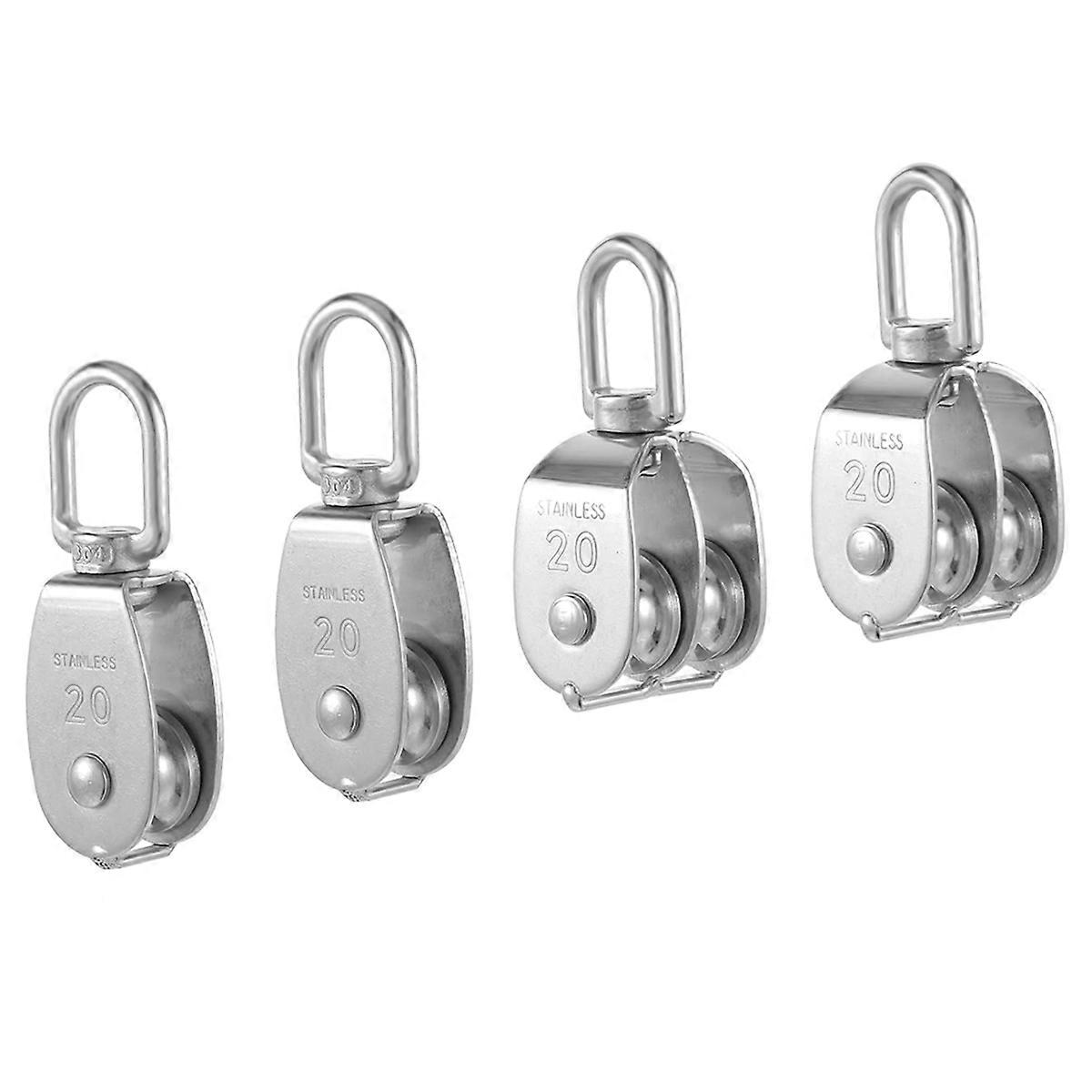 4 Pack M20 Lifting Single Pulley Block 304 Stainless Steel Crane Swivel Hook Double Pulley Roller L