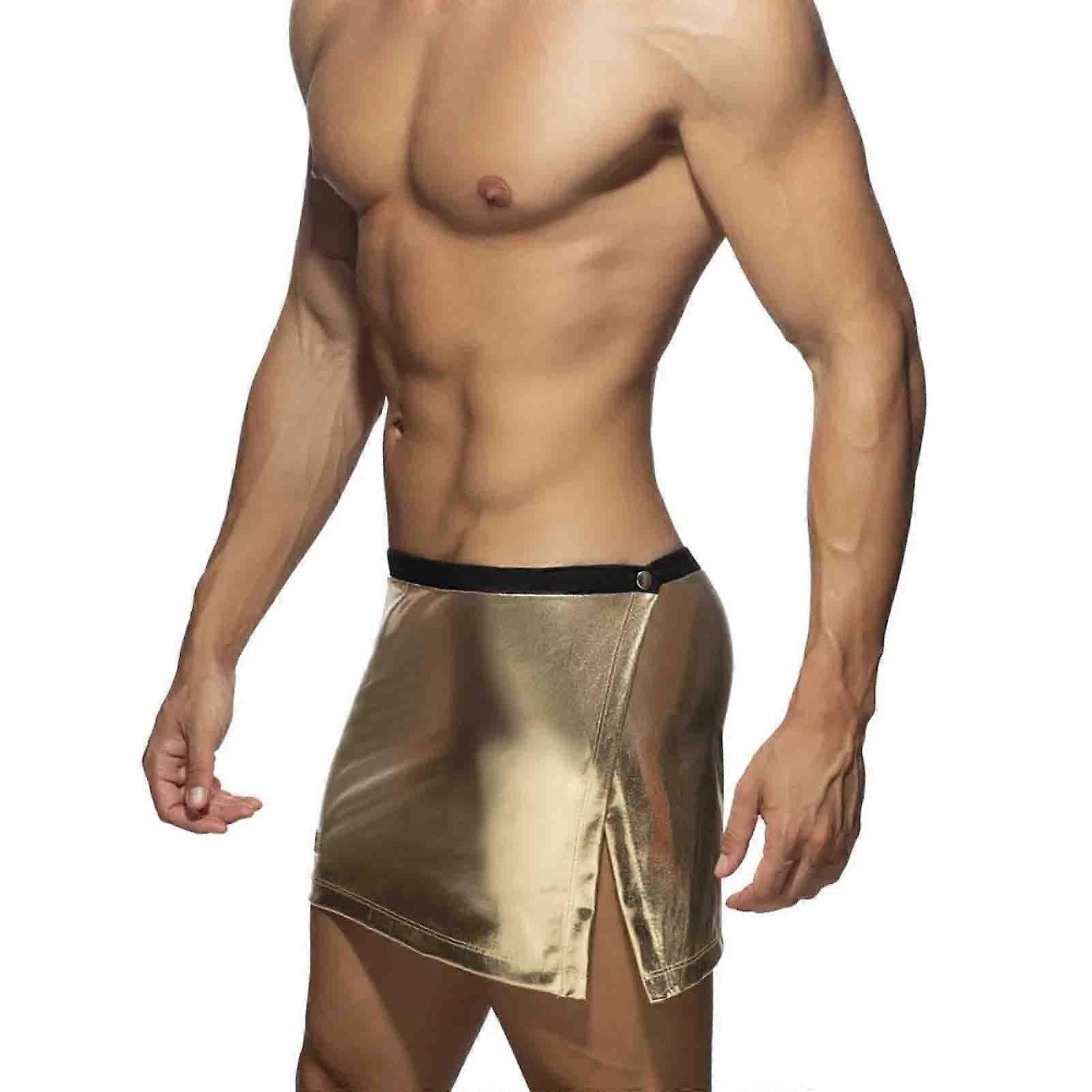 Men's Shiny Skirt Wetlook Patent Leather Mini Skirt Plain Metallic One Size