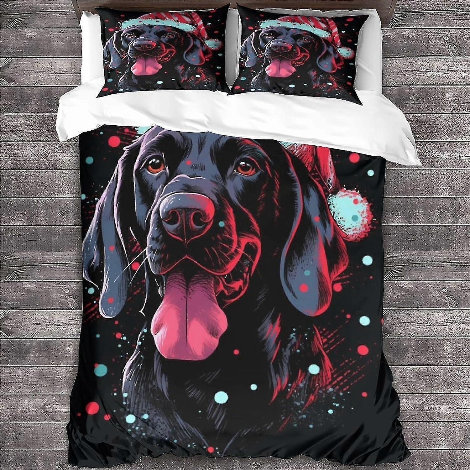 Dog Duvet Cover Double Christmas Pattern Bedding Set Soft Lightweight Microfiber Animal Quilt Cover with Zipper Closure for King Size