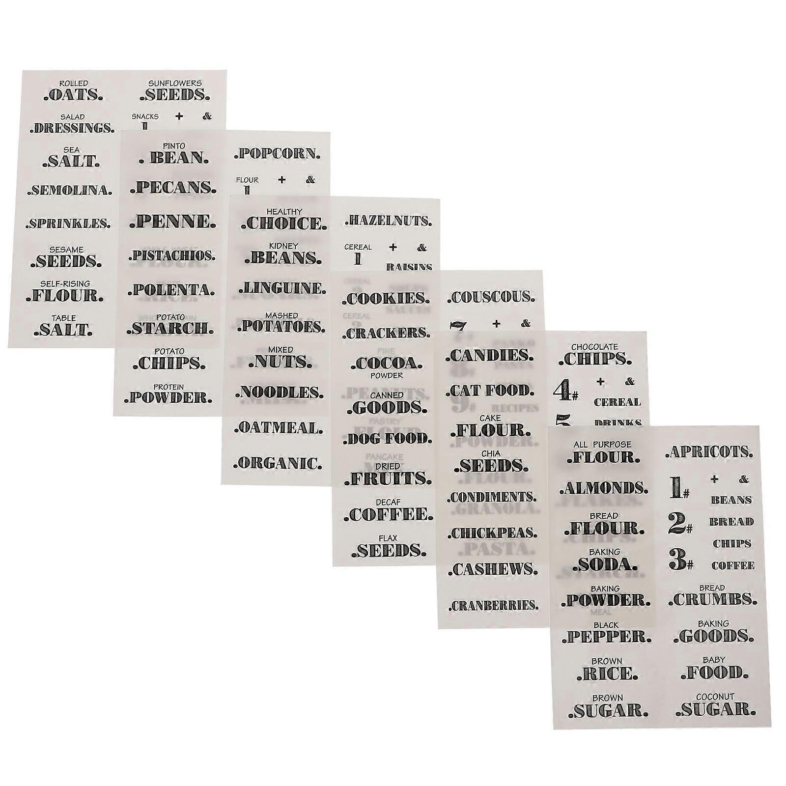 6pcs Transparent Adhesive Food Labels, Easy Peel Classification Stickers for Kitchen Jars and Containers Organization