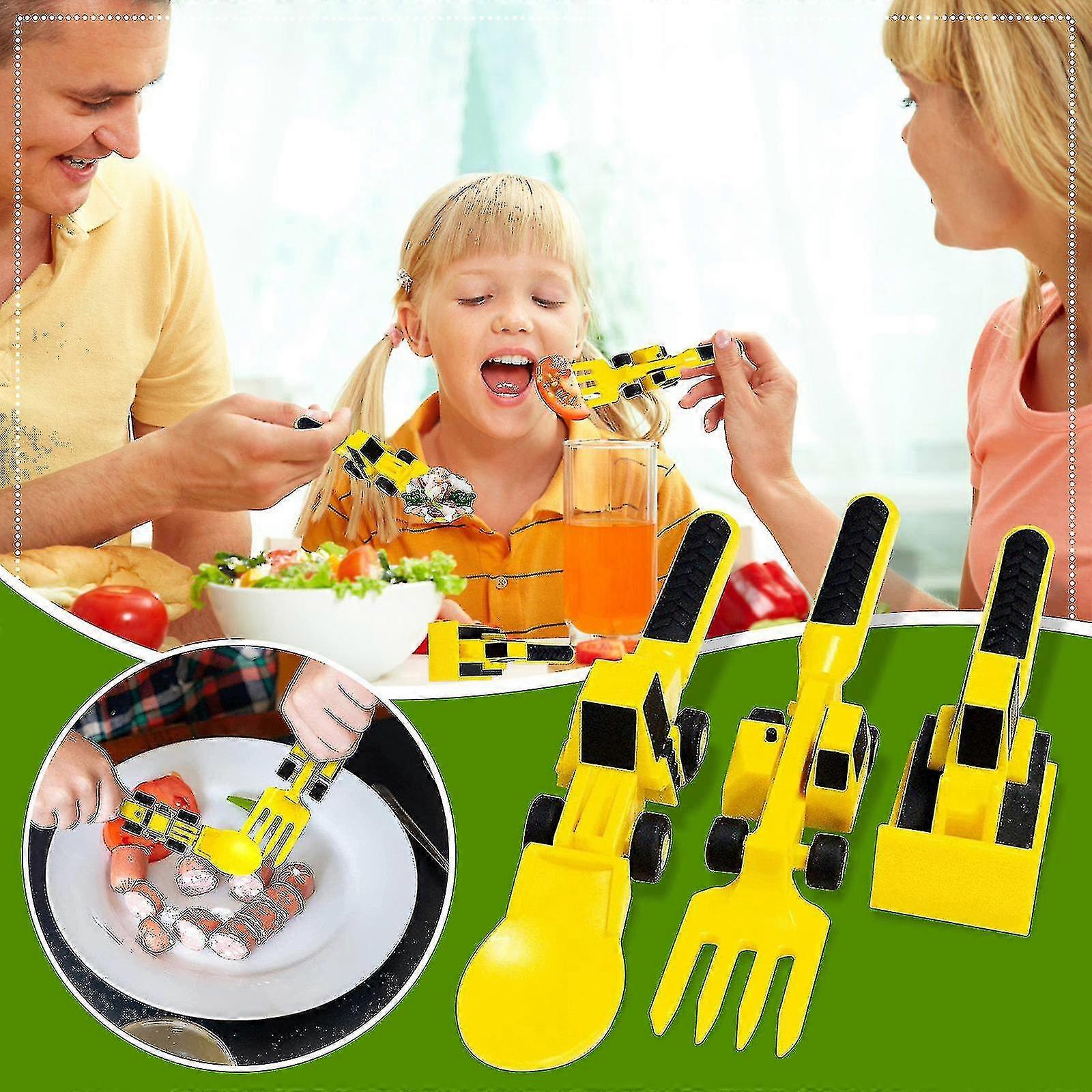 Children's Creative Building Theme Fork Spoon Excavator Bulldozer Children's Toy Tableware