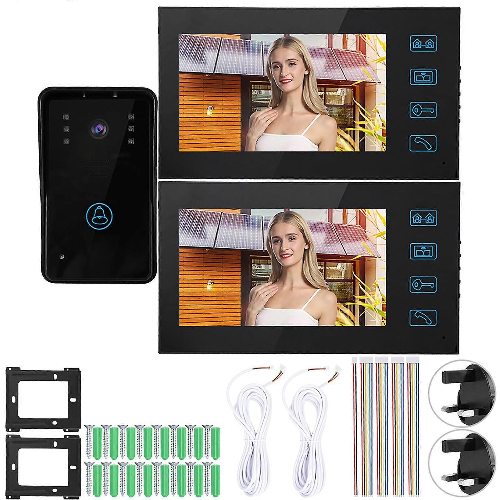 7in Video Intercom 2 Monitors Touch Doorphone Night Vision Access Doorbell System