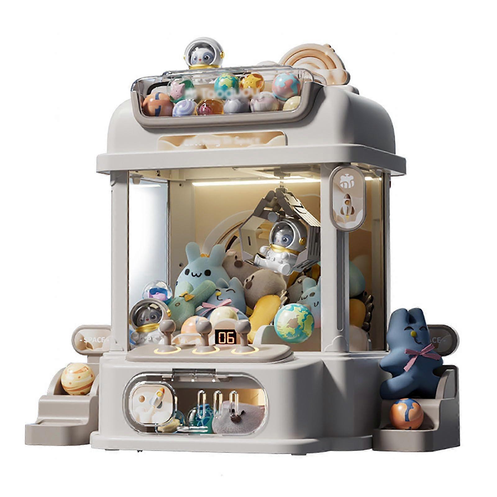 Grasping Machine with Remote Control - Mini Claw Machine for Kids with 8 Planets, 25 Dolls, 2 Panda Toys, White