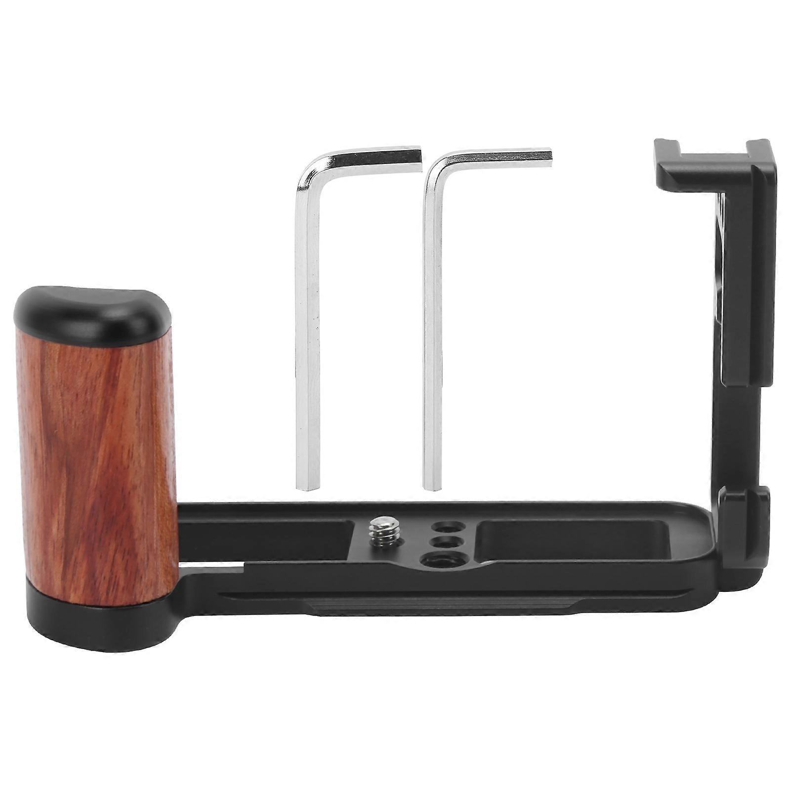 Camera LShape Bracket Quick Release Plate with Wooden Handle Grip for Fujifilm X100V