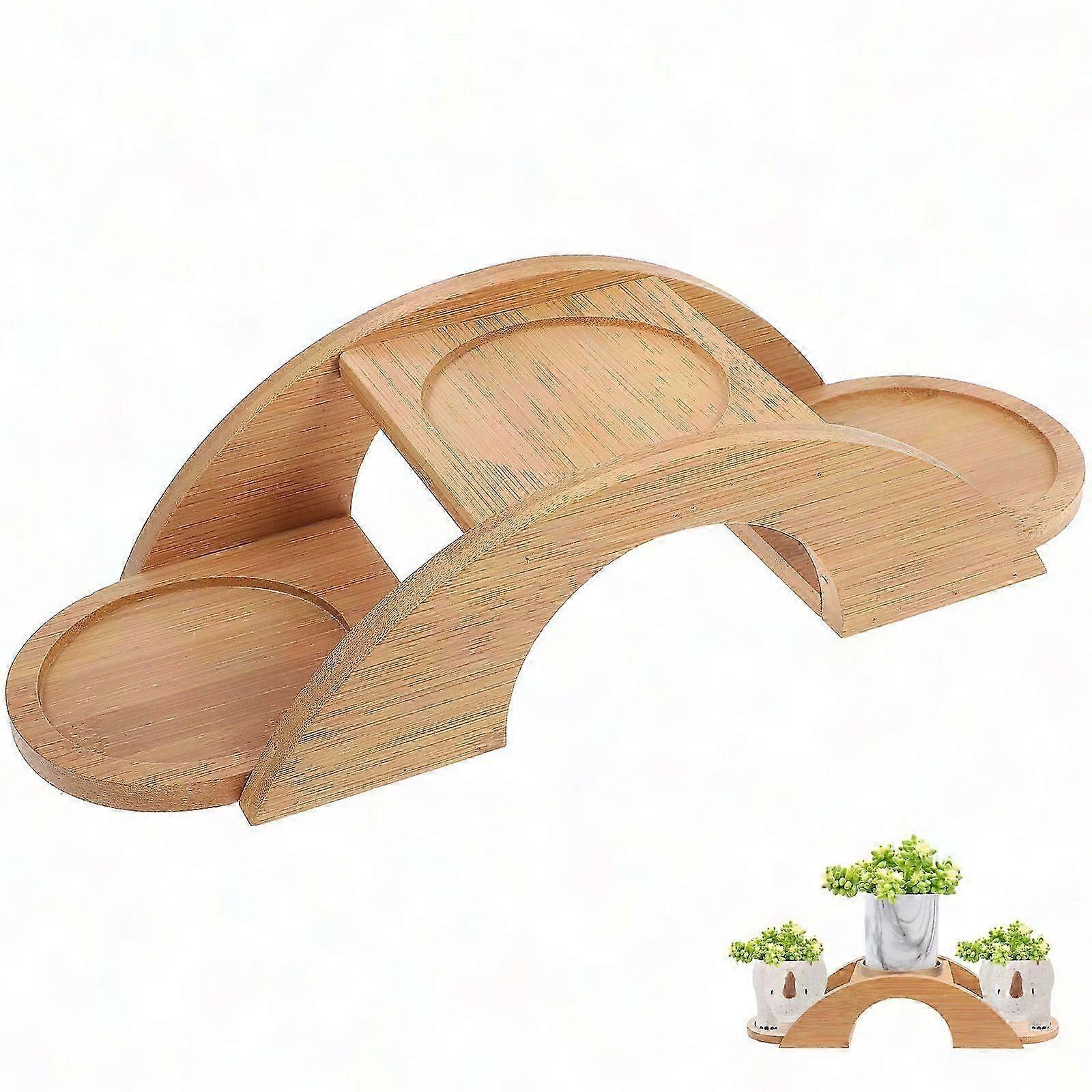 Wooden Succulent Pot Stand with Arch Bridge Design