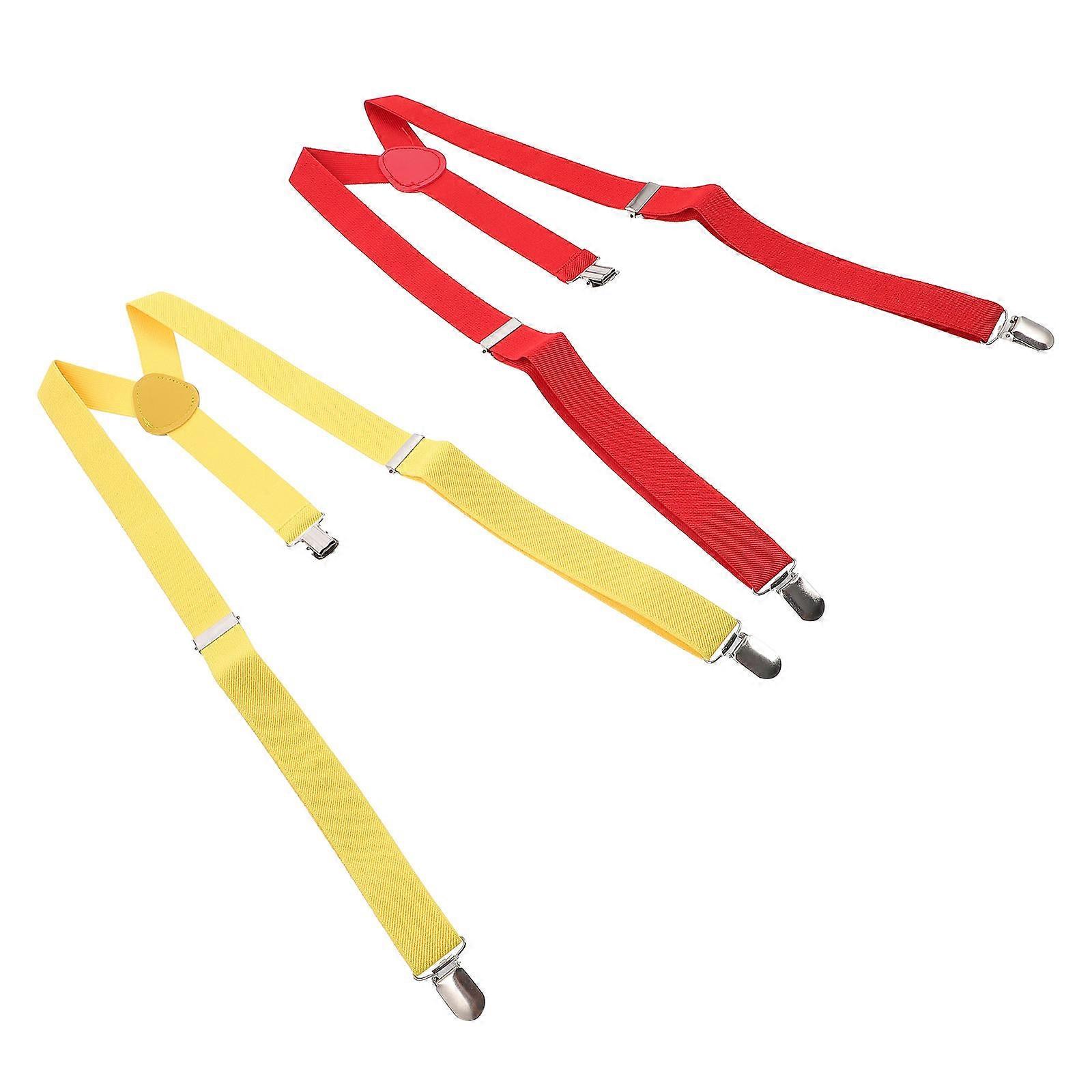 Comfortable Suspenders Y-Back Adjustable Elastic Suspenders for Adult Red 2Pcs