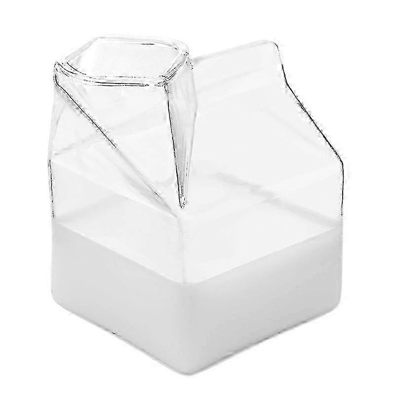 ZENGO 2-Pack Glass Milk Carton Clear Mini Creamer Container Pitcher Coffee Cup Juice Bottle