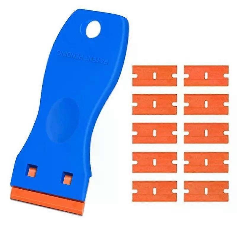 Razor 1PC Plastic Scraper Tool with 10PCS Plastic Blades for Removing Glue Sticker Decals Tint from Car Window and Glass