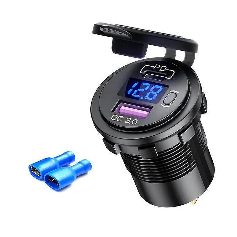 12V Modified Car USB Charger With Voltage Display PD QC3.0 Socket