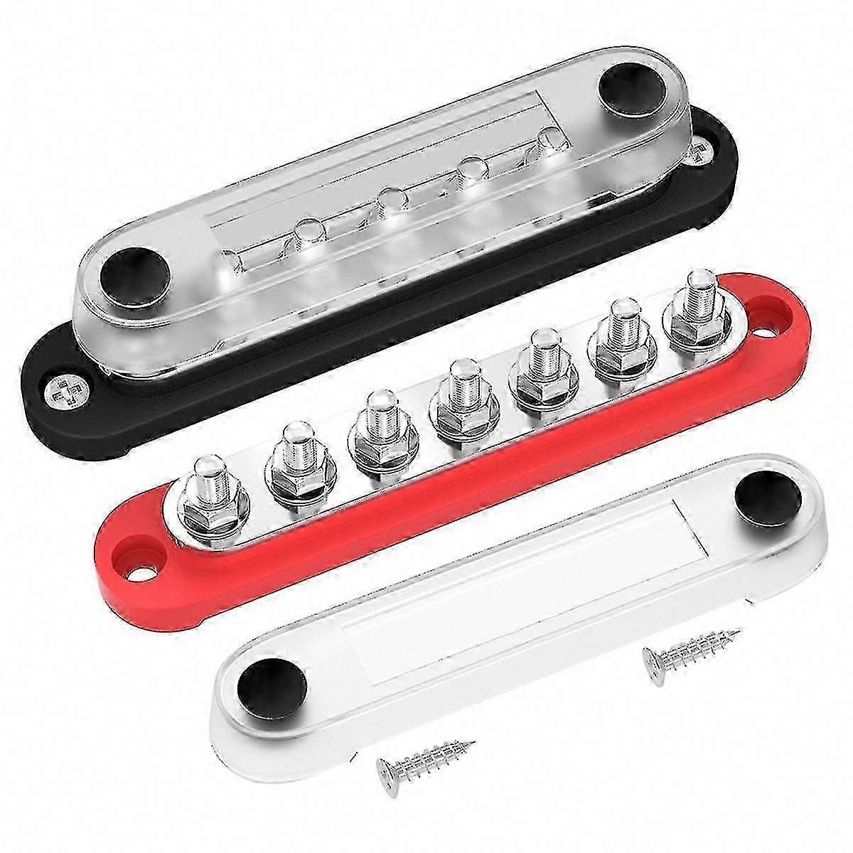 12V Battery Bus Terminal Block, 7 x 1/4 Inch M6 Covered Distribution Block for Automotive & Marine