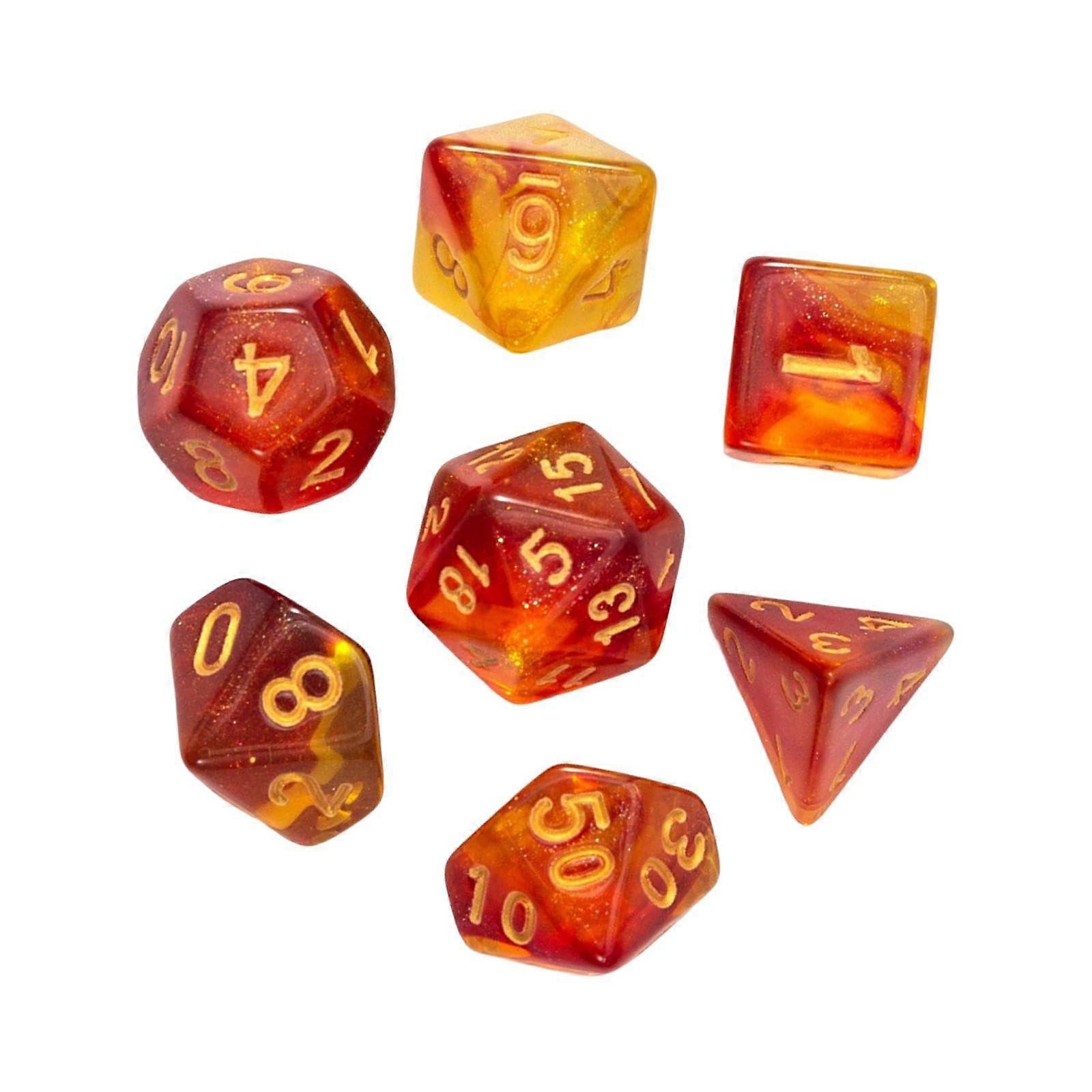 7 Pieces Polyhedral Dice Set, Acrylic Dice Entertainment Toy, MultiSided Dice D4 D8 D10 D12 D20 for Role Playing Card Games, Red Yellow