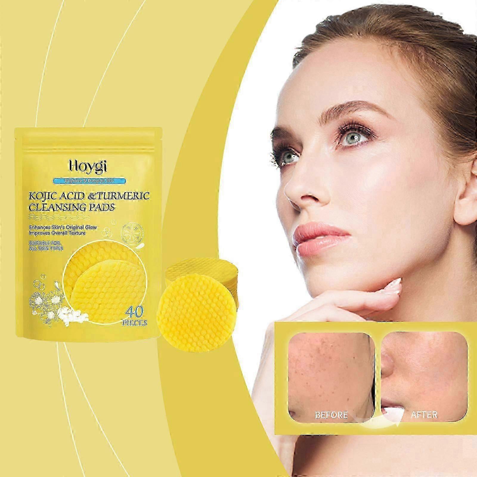 Tampons nettoyants au curcuma, Tampons nettoyants au curcuma à l’acide kojique pour le visage et le corps - Éclatez les cicatrices d’acné, désobstruez les pores, Vitamine C enrichie