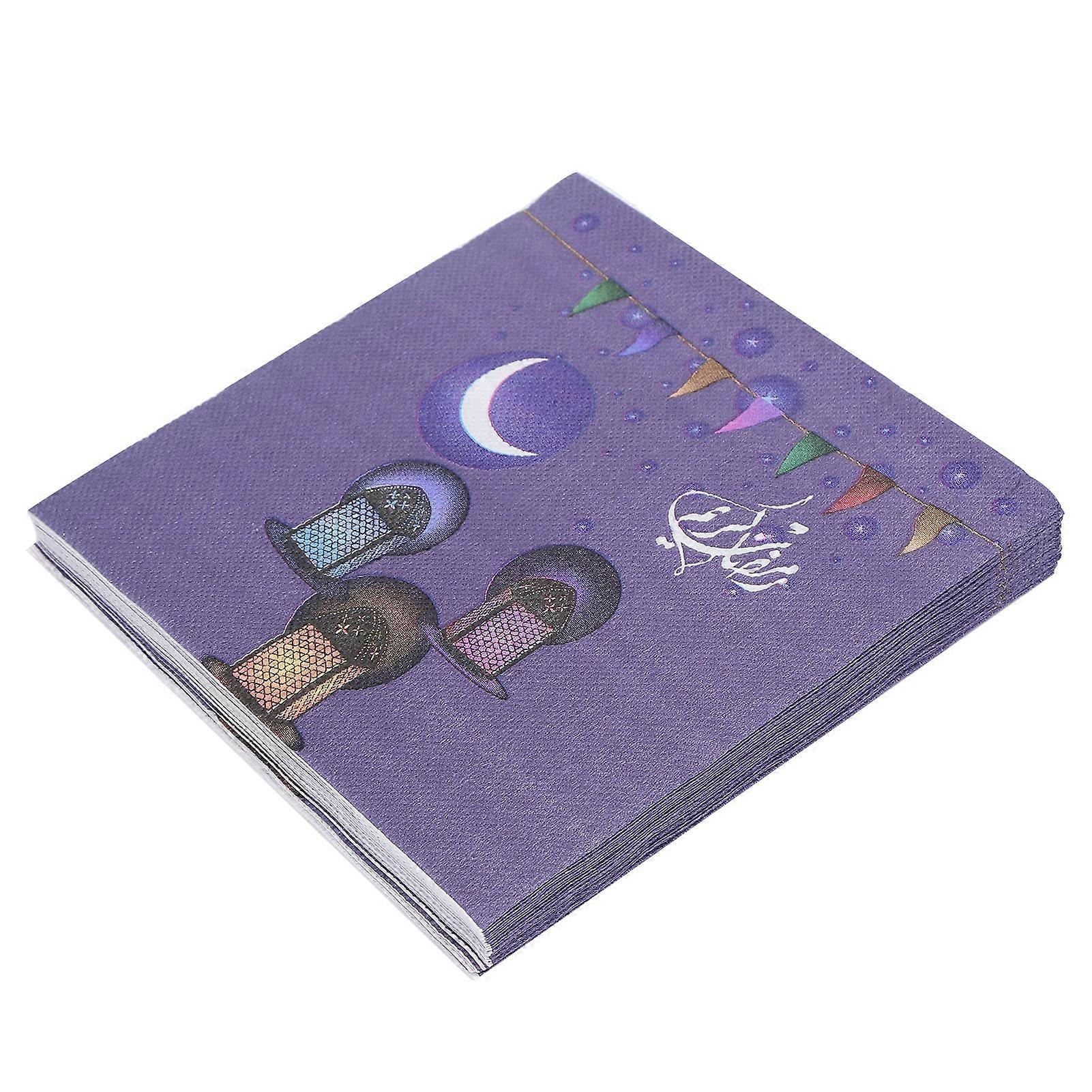 40Sheets Napkins Tissue Handkerchief Paper Ramadan Pattern 4 Layers High Absorbent for Party DinnerPurple