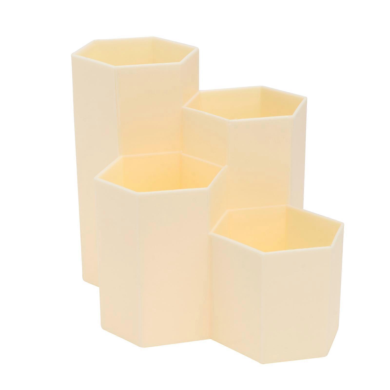 Yellow PP Material Desktop Stationery Organizer with 4 Hexagonal Grids for Tidy Storage