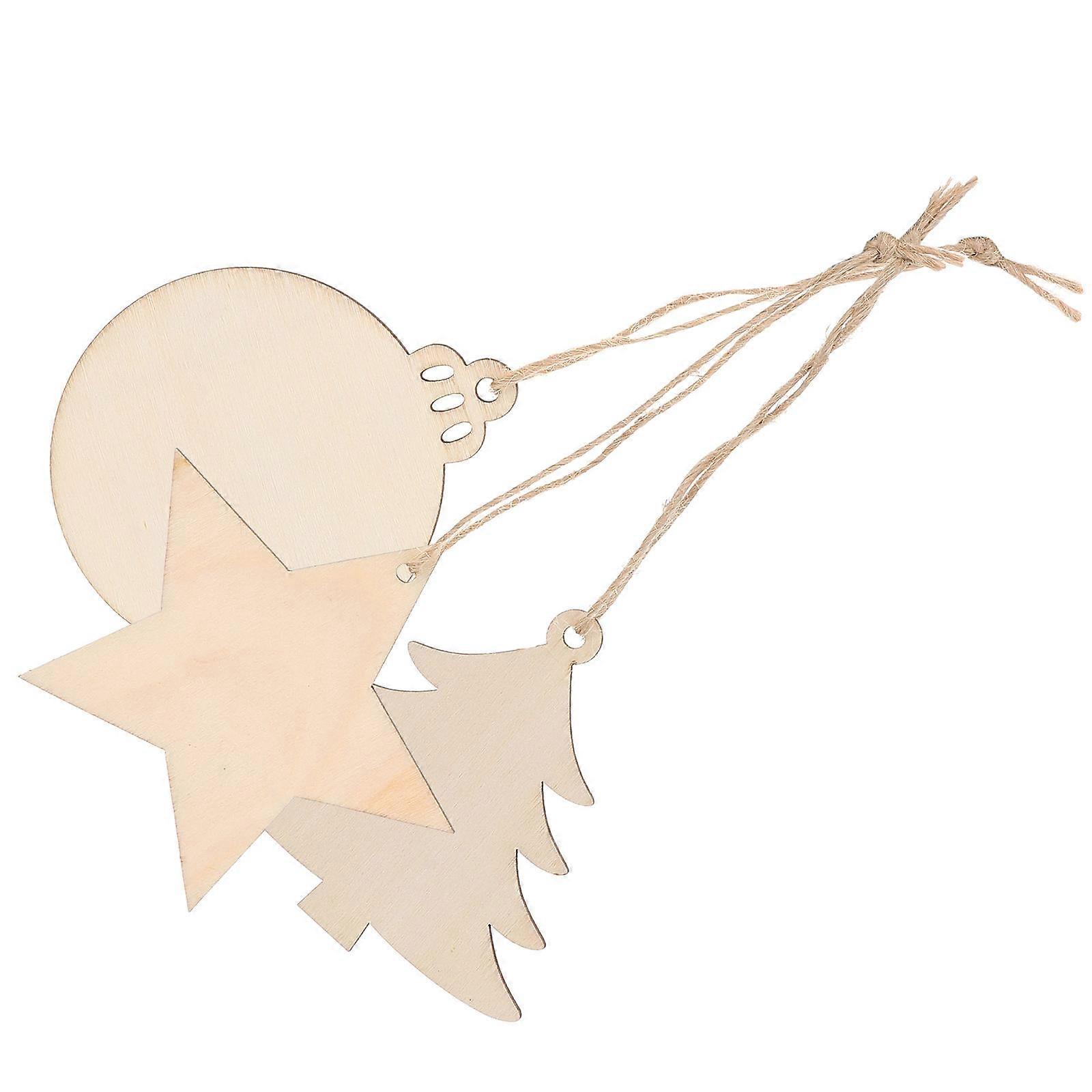 Christmas Wooden Decorations, Blank Wood Cutouts Stars Shapes Chips For Crafting Xmas Tree Ornaments - 30pcs