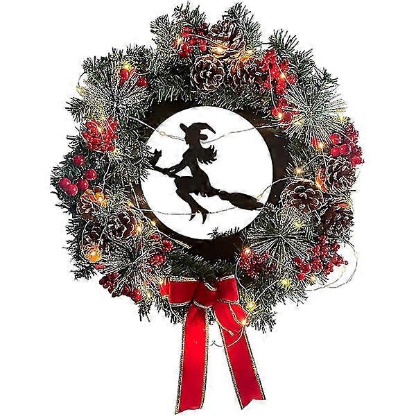 Artificial Christmas Wreath with Lighting - Flocked Mixed Decorations with LED Lights for Indoor and Outdoor Garland
