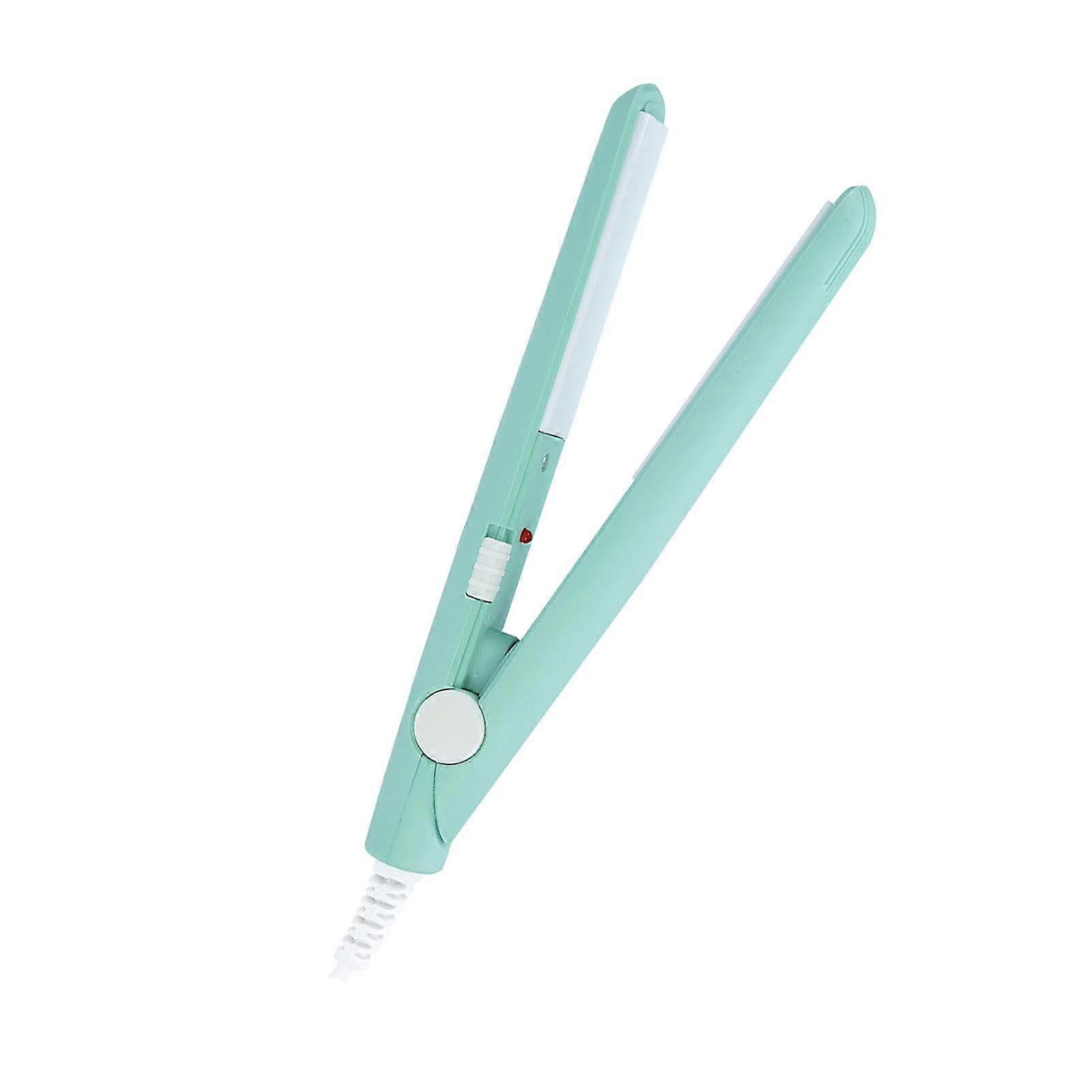 2 in 1 Mini Hair Straightener Ceramic Tourmaline Plate Heating Flat Curler Matcha Green