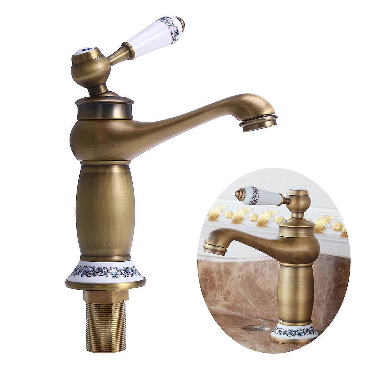 European Antique Bathroom Basin Faucet Single Handle Resists Tarnish And Corrosion 1Pcs Antique Blue And White Porcelain Pattern