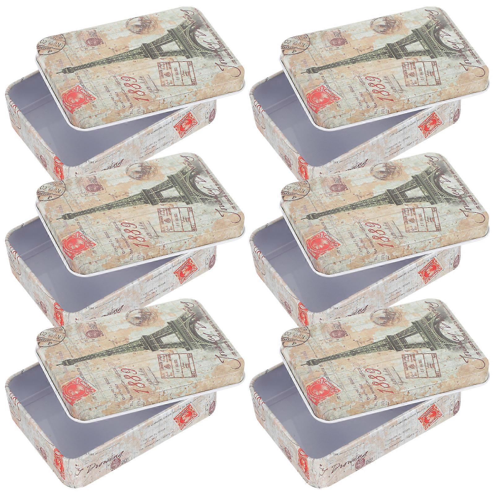 6pcs Decorative Metal Storage Box Tinplate Holder for Jewelry Desktop Organizer Multipurpose Container for Keepsakes Trinkets
