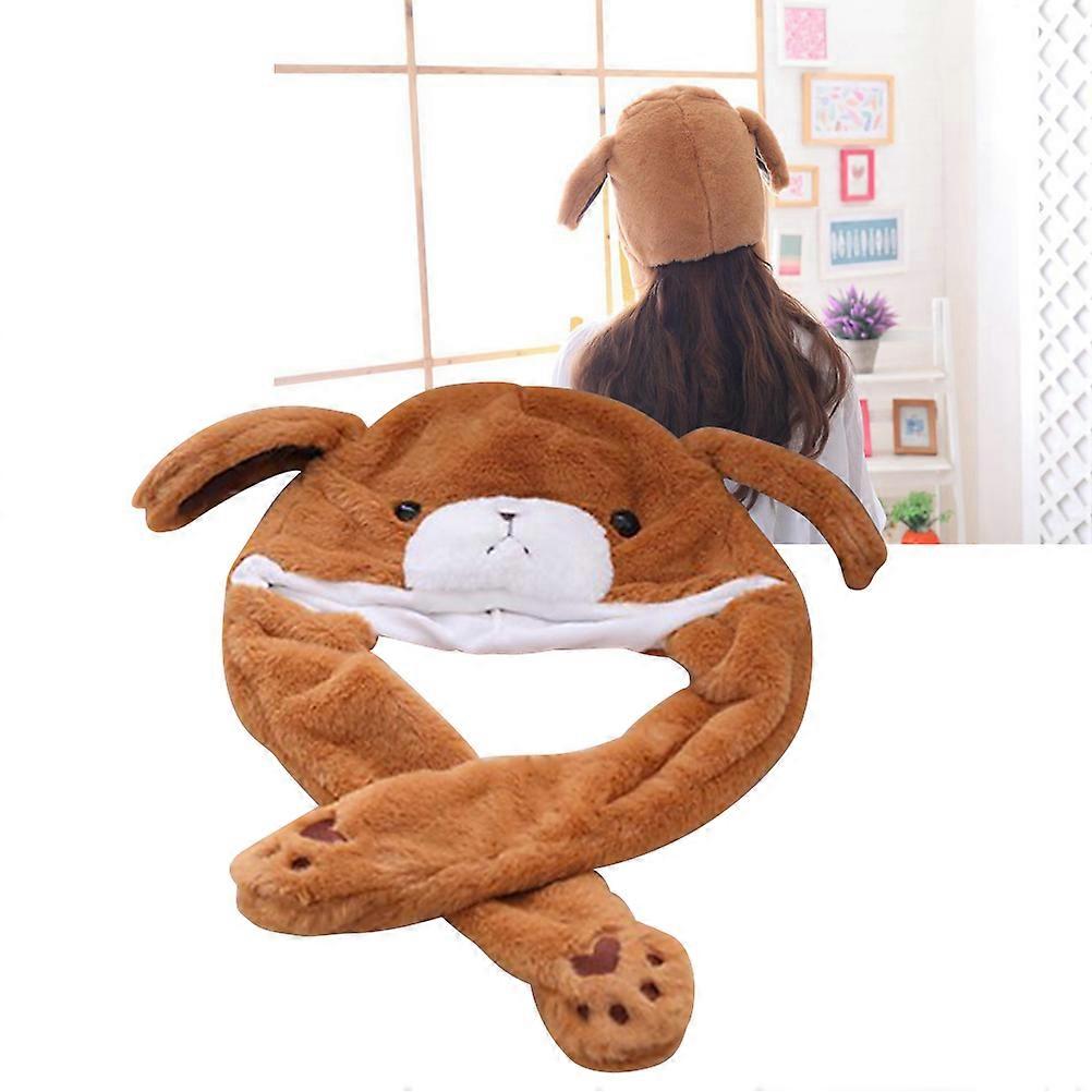 Brown Bear Plush Hat with Moveable Ears Fun and Comfy for Wearing One Size Fits Most