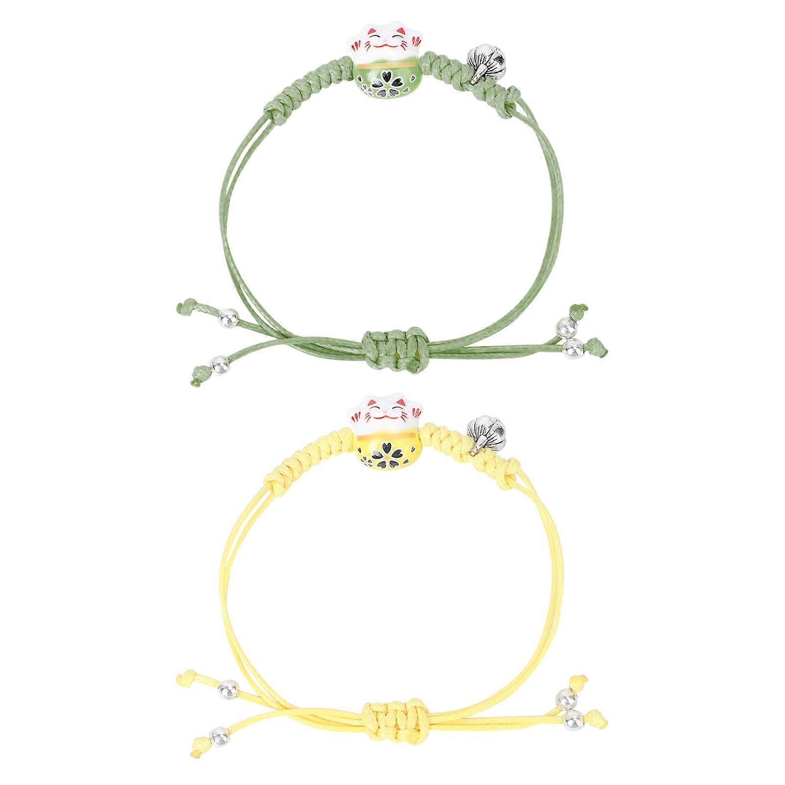 2pcs Woven Handcrafted Cat Bracelet for Women – Handmade Ceramic Charm, Boho Friendship Ornament for Daily Wear, Party & Travel