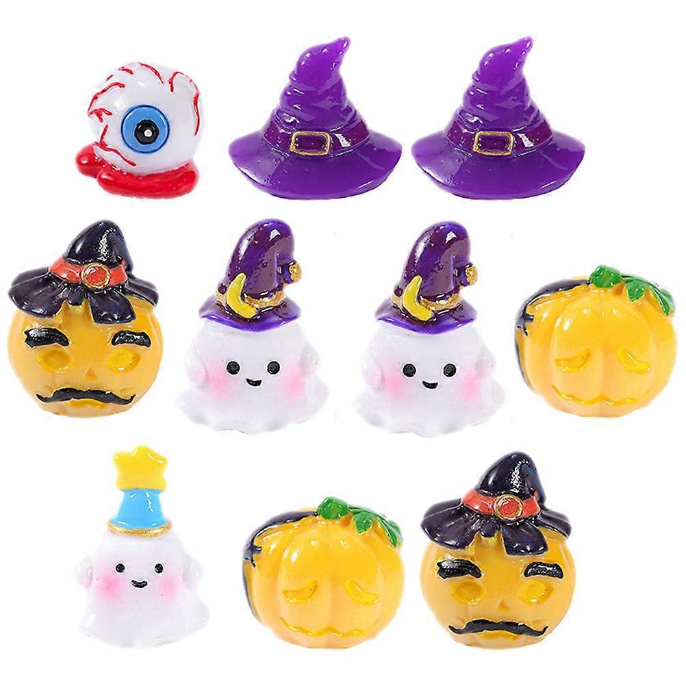 10 Pcs Halloween Mini Resin Figurines – Cute Ghost, Witch, Hat, Pumpkin Designs – Unique Home & Party Decorations