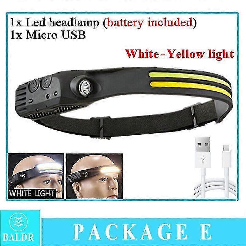 Cob Led Headlamp Usb Rechargeable Headlight Torch Work Light Bar Head Band Lamps