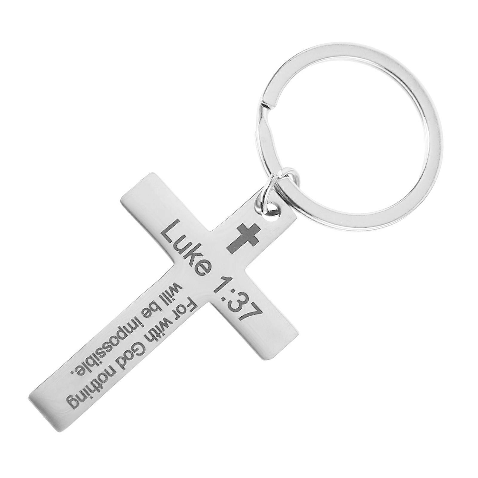 Metal Keychain Cross Keychain For Women Daily Use Silver Engraved Present Multifunctional Design 1Pcs