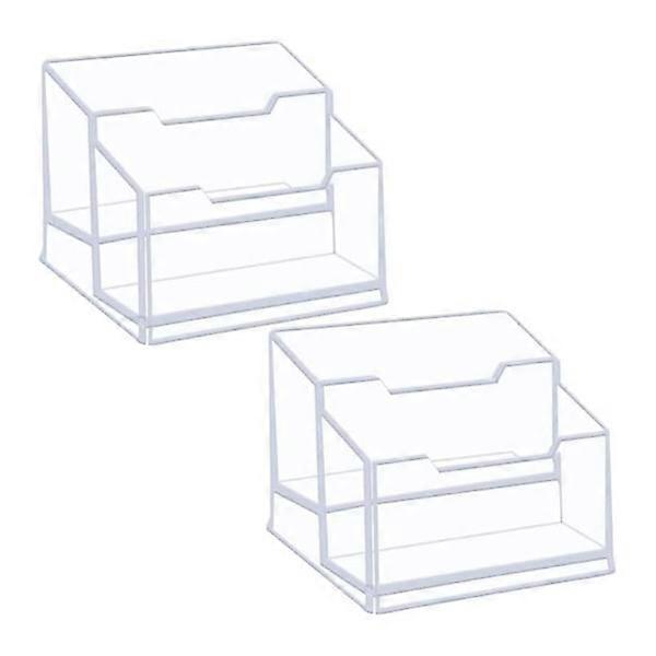Pack of 2 Acrylic Business Card Holder, Business Card Display, Support Transparent Business Card with 2 Compartments