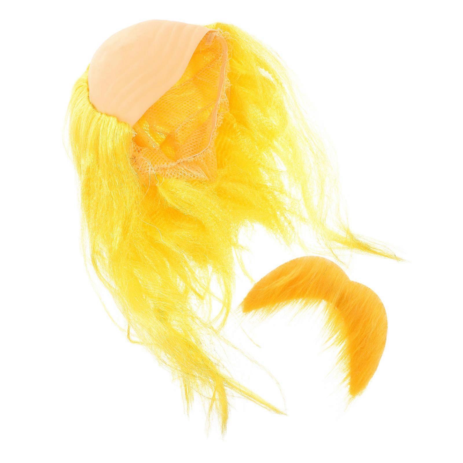 Yellow Bald Cap with Fake Mustache for Humorous Old Man Costume and Party Decor 1 Piece Vinyl P Material