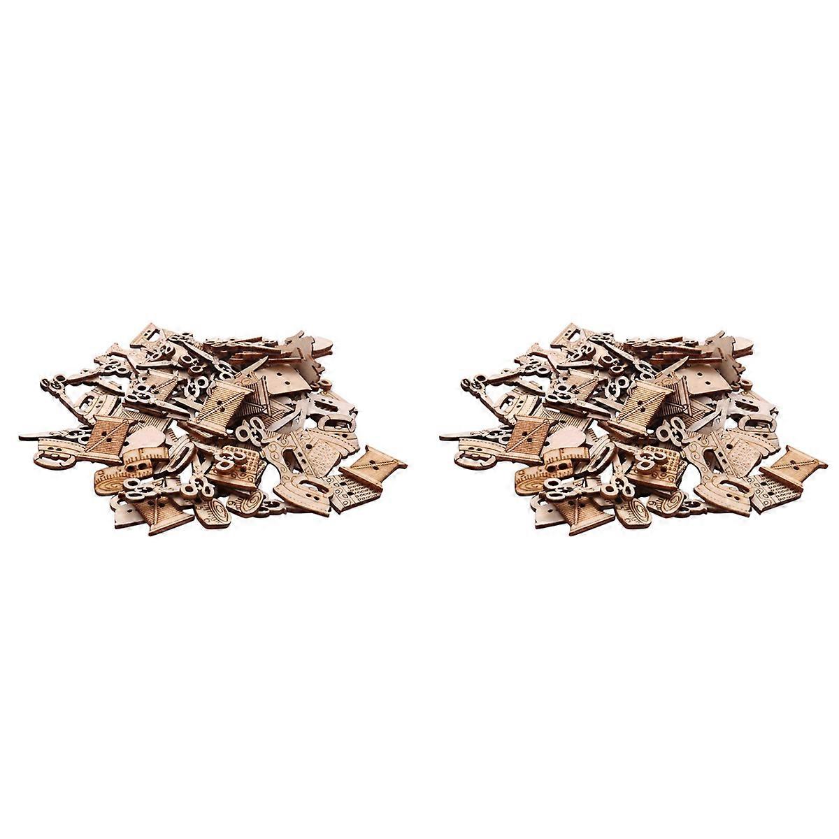 200Pcs Sewing Machine Scissors Shaped Wooden Buttons Sewing Button for Children Clothes Decorative B