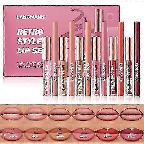 6 Delineador de Lábios Matte com 6 Óleo Labial Nutritivo Conjunto de Gloss Labial, Duradouro e Hidratante 2 em 1 Conjunto de Maquiagem, Presente de Cosméticos Diários de Beleza para Meninas