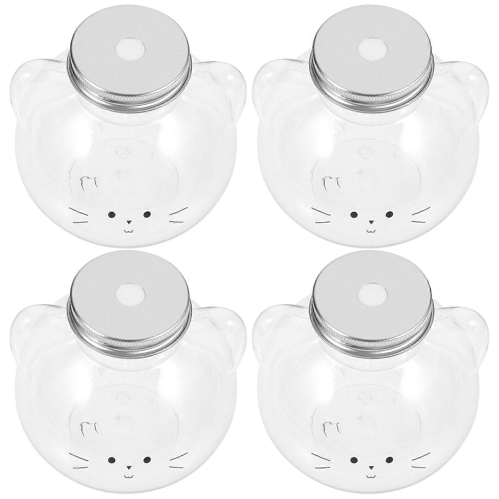 Cat Head Shape Juice Bottles 500ml Reusable Pet Plastic Leakproof Lid For Drinks Parties Wedding