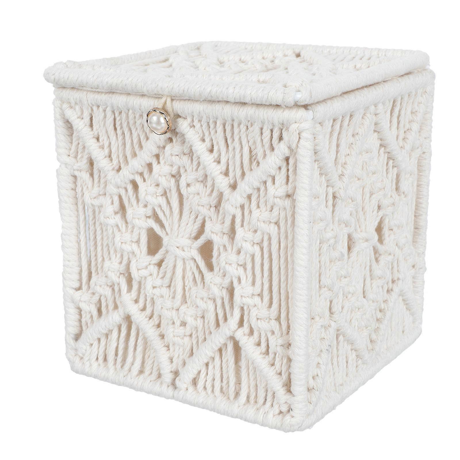 Beige Cotton Rope Retro Tissue Box for Storage Use Simple Design Perfect for Living Room and Bathroom
