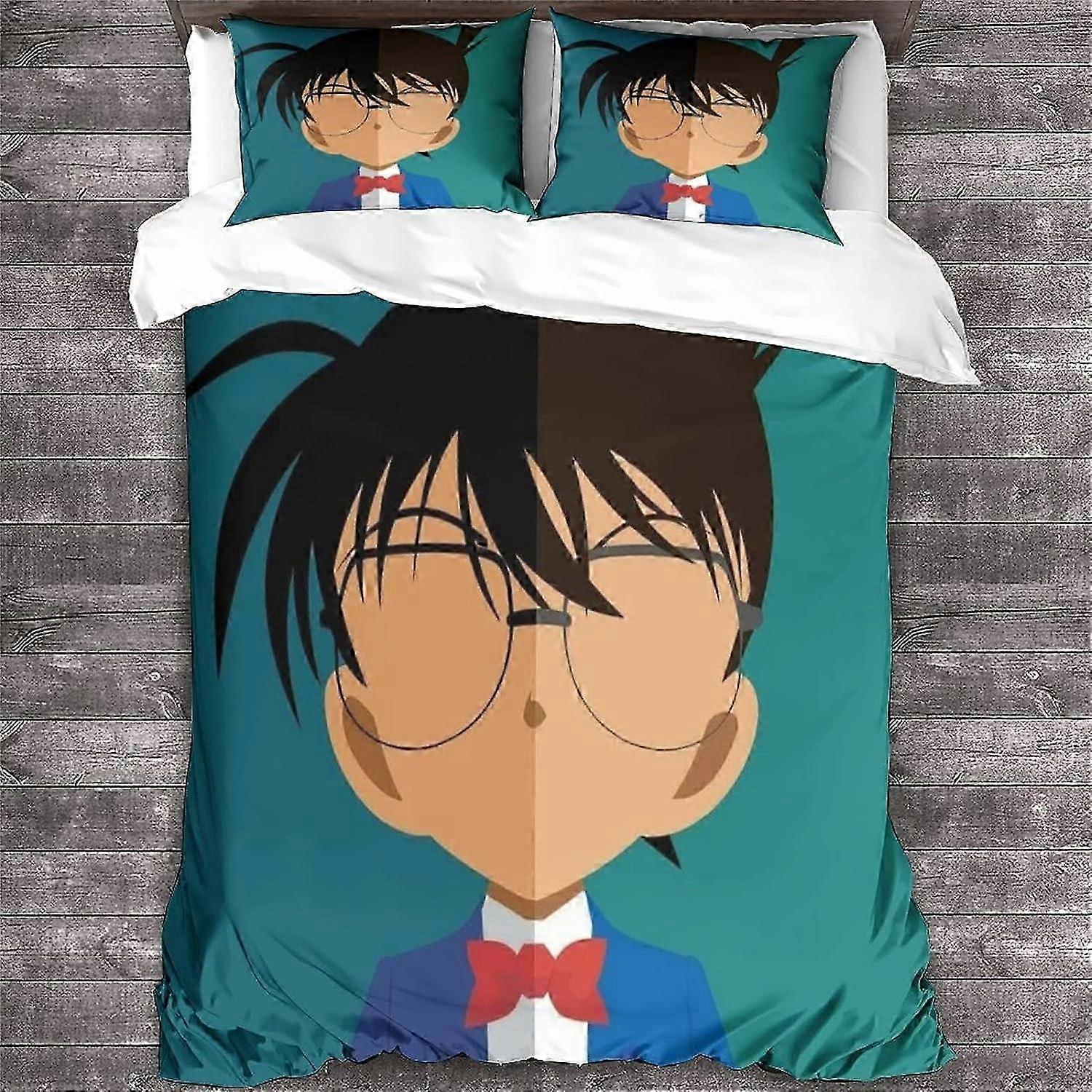 2025 Detective Conan Conan Edogawa Bedding Set with Pillowcases,AnimeSoft Microfiber Duvet Cover with Zipper Closure for Double Bedx 135*200 CM
