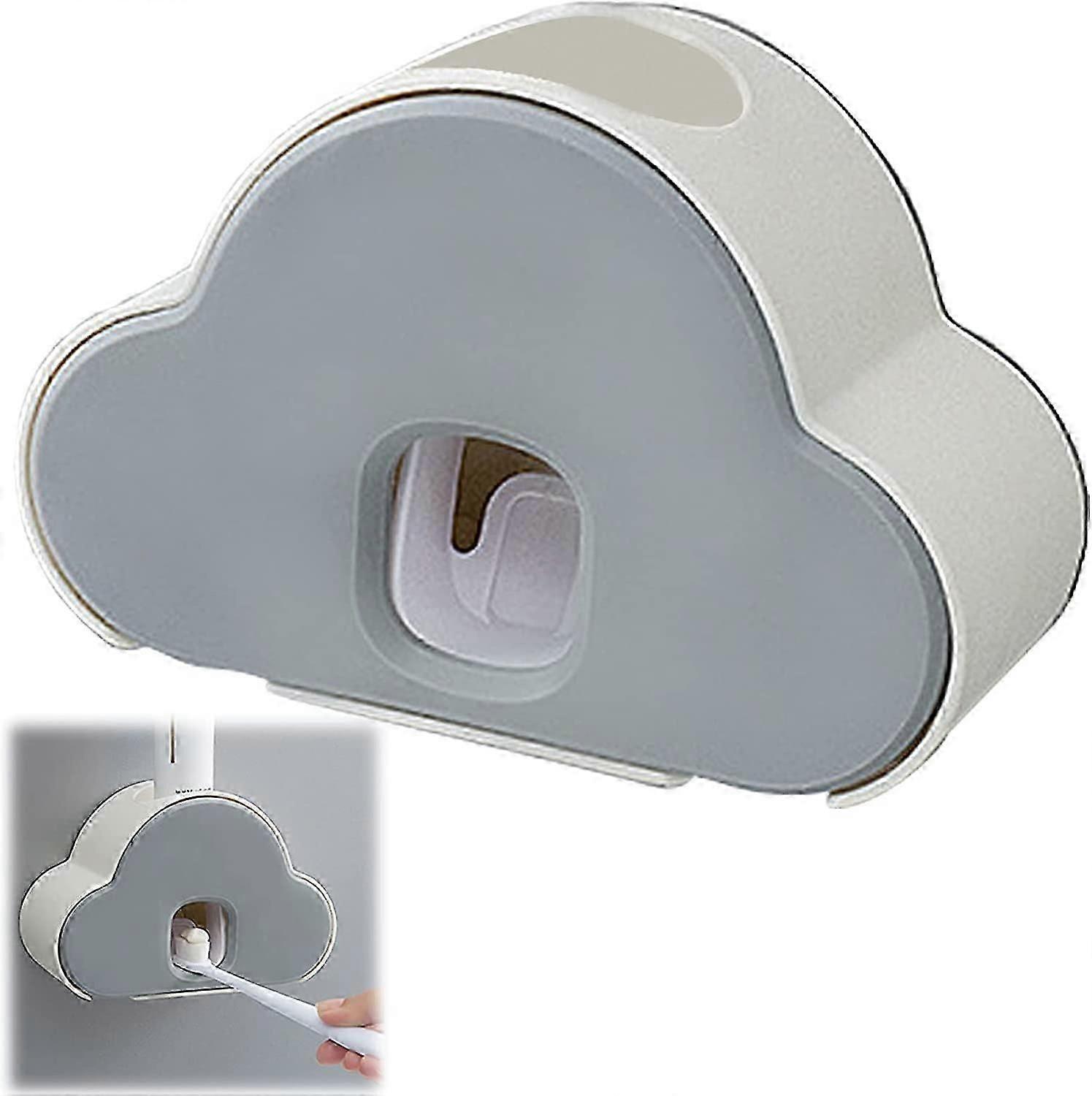 Self Adhesive Automatic Toothpaste Dispenser Wall Mounted Toothbrush Rack Silica Gel Gray Plastic