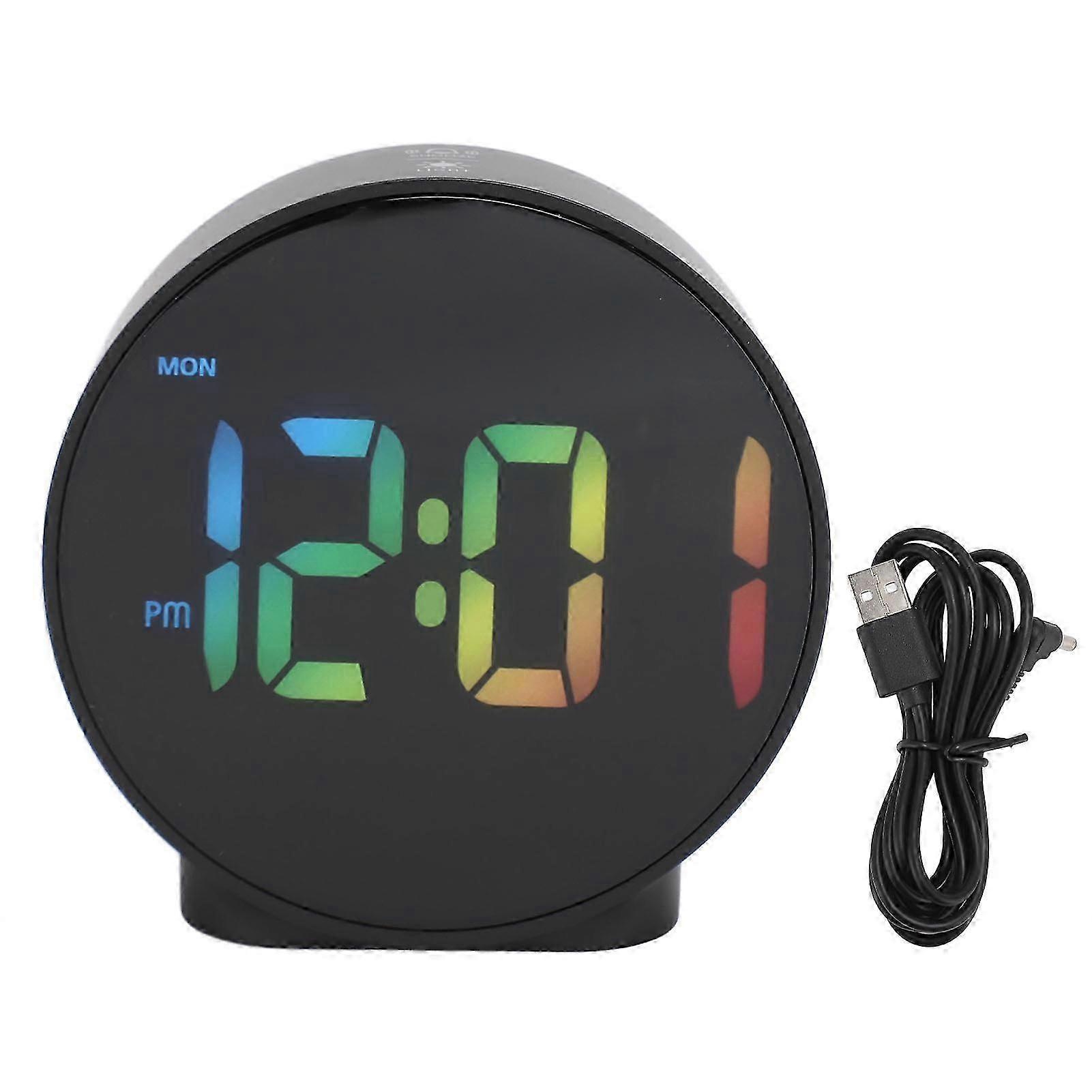4 Inch LED Alarm Clock Multifunction Innovative 12 24H Time Display 3 Level Brightness Electric Alarm Clock for Home Travel Black Case, Color Font