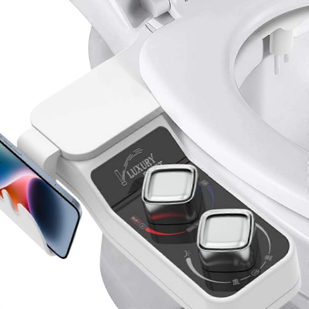 Hot and Cold Bidet Attachment Ultra Thin Non-Electric Double Nozzle with Tray 3 Washing Modes Adjustable Water Pressure