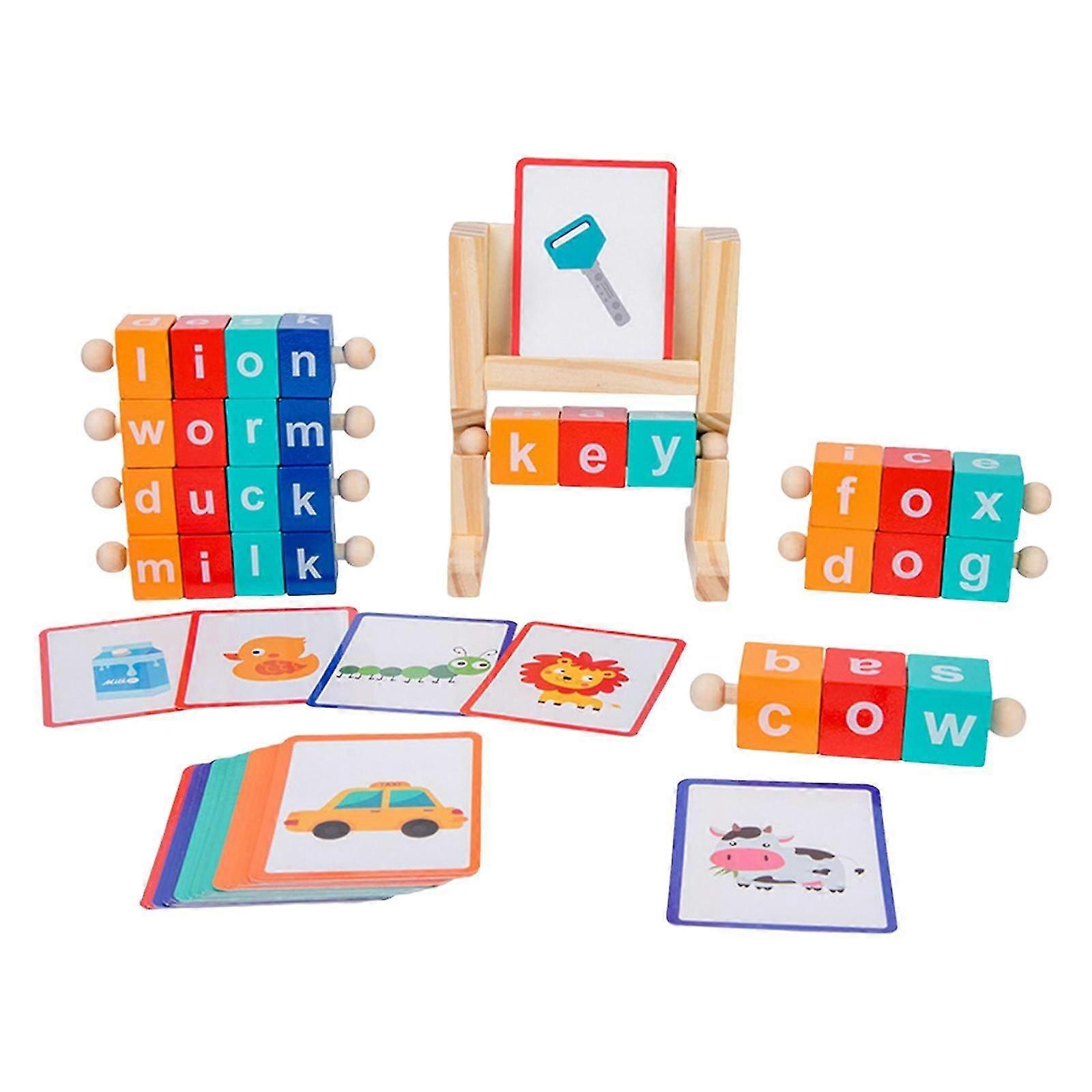 Reading Blocks Spelling Games Flash Cards with 32 Double Sided Cards Gifts