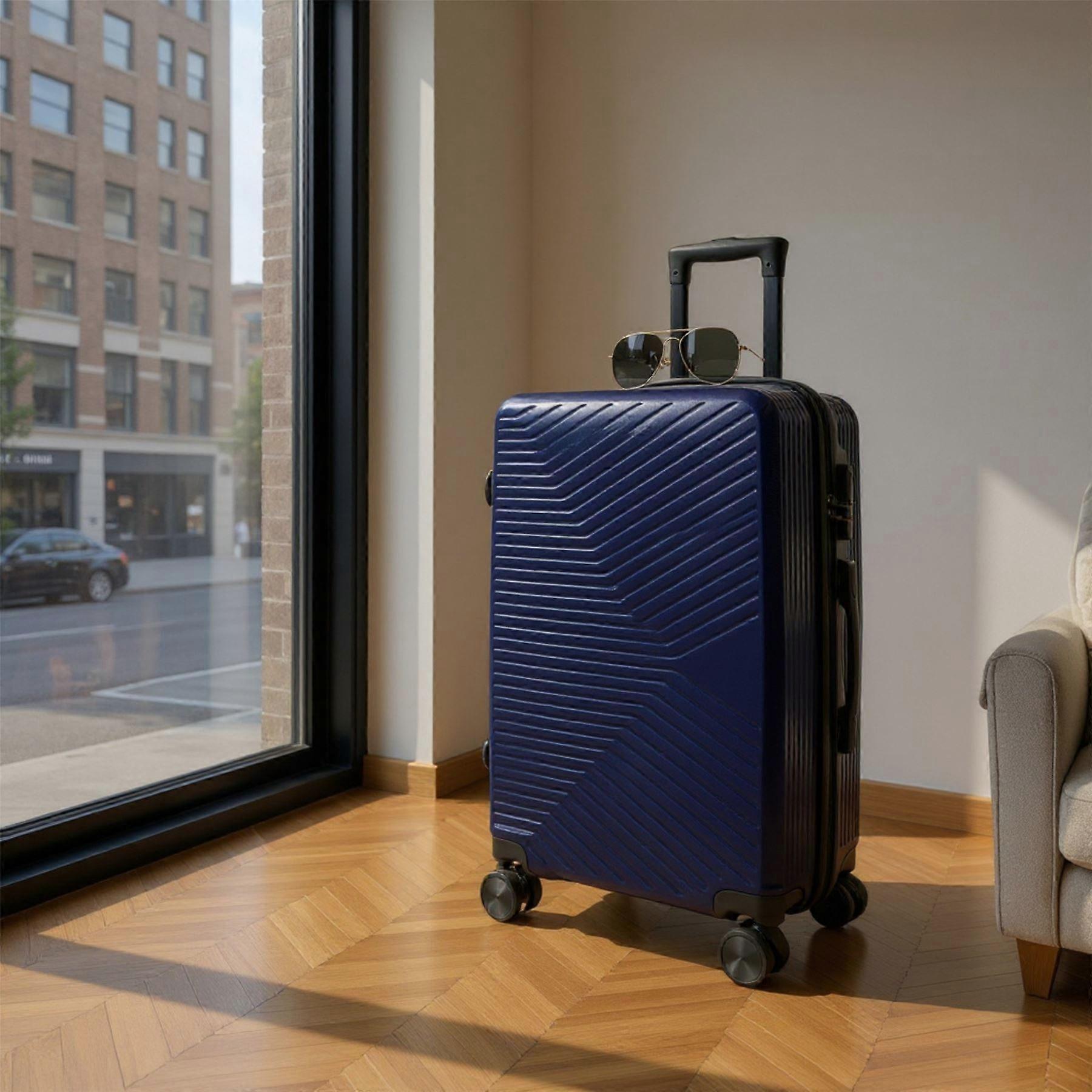 Strong Secure Navy Blue Hardshell Suitcase Set Dual 4 Wheel ABS Luggage Trolley Hard Shell Cabin Suitcase