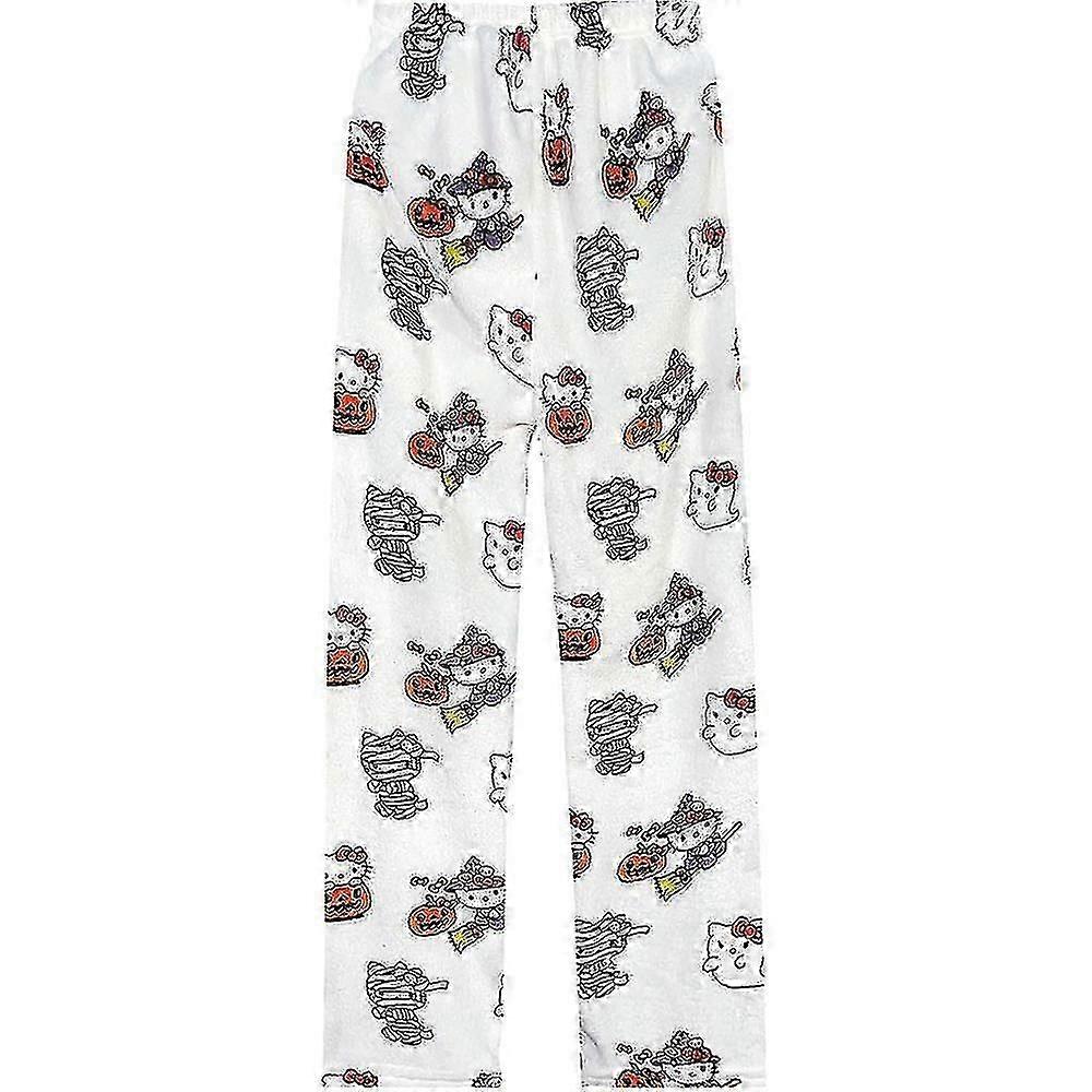 Hello Kitty Flanell Pyjamas Kawaii Mysig Mjuk Hem Byxor Vinter Varma Nattkläder Byxor Gåvor För Kvinnor -WH