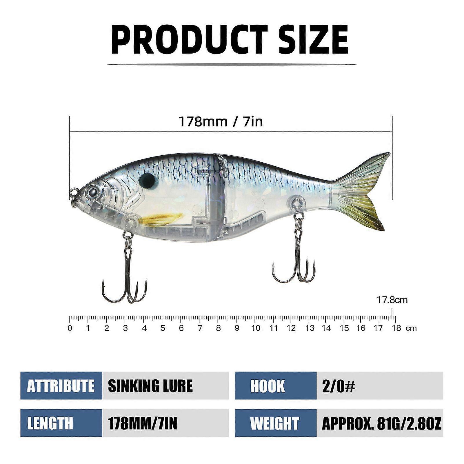 TARUOR Glider Fishing Lures 178mm Glide Bait Jointed Swimbait Artificial Hard Baits Lures with Treble Hooks