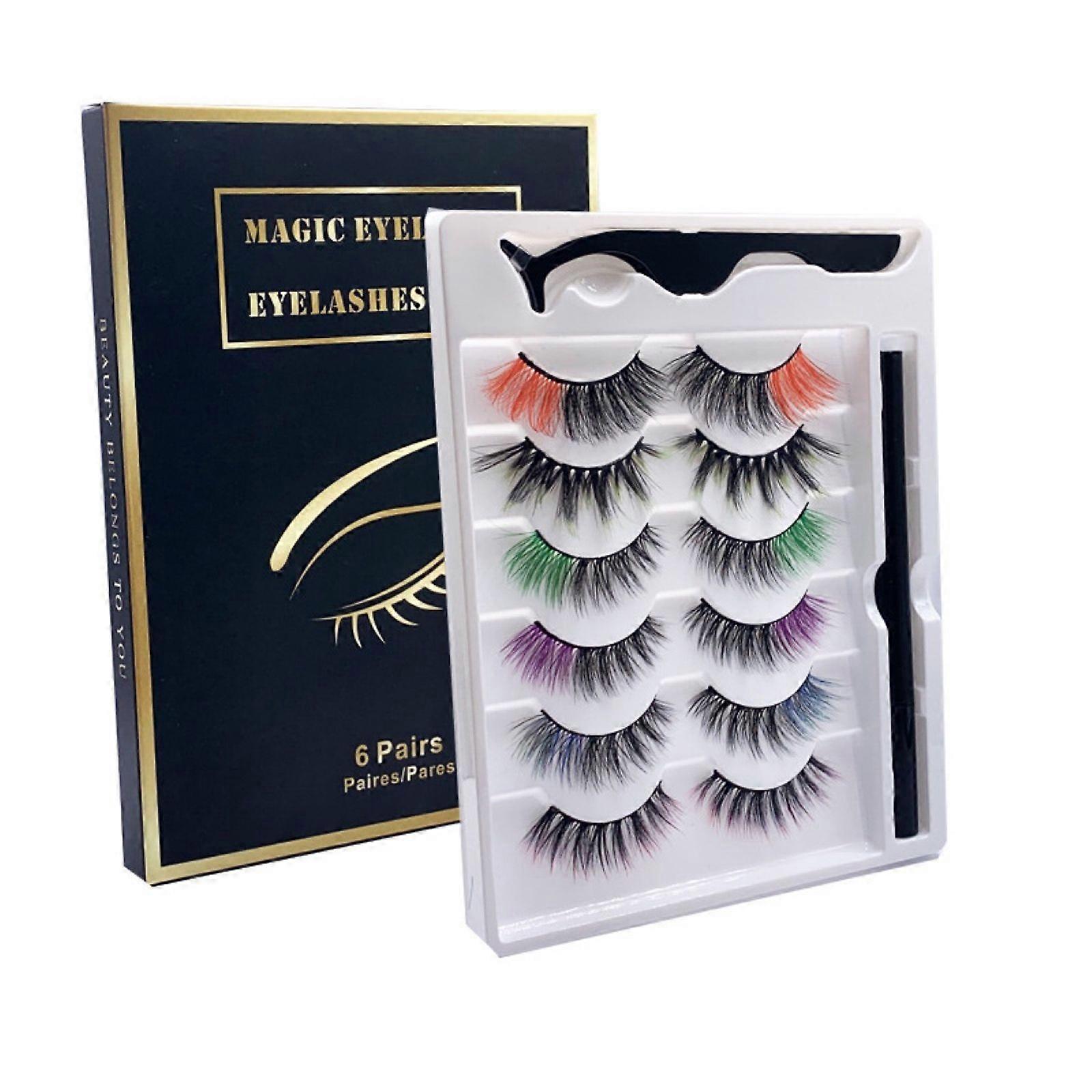 Colored Eyelashes Eyeliner Eyelash Set Six Pairs of Eyelashes
